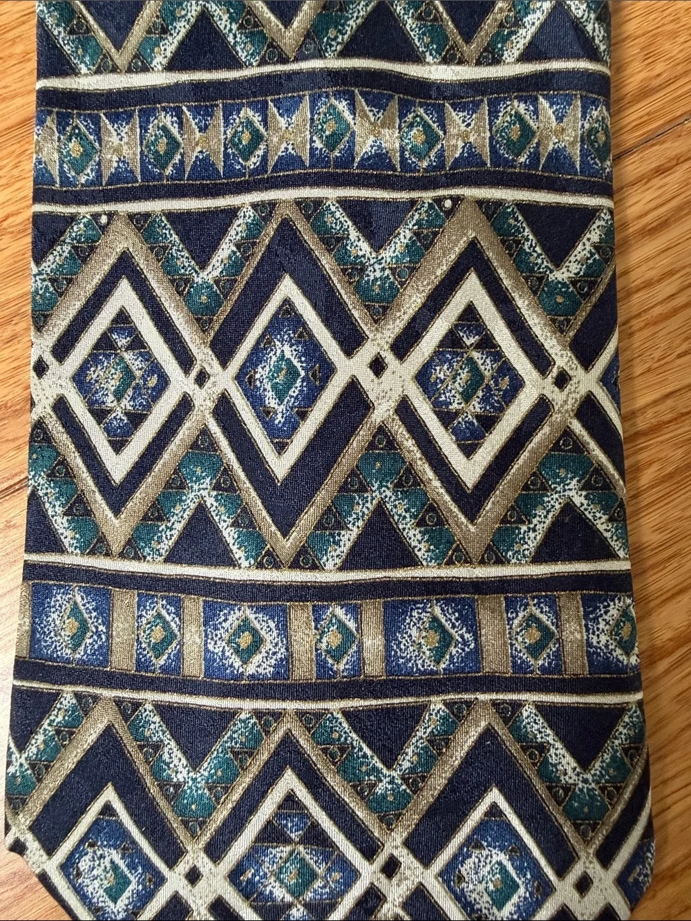 (2T) Bachrach Navy and Light Blue Geometric Diamond Tie